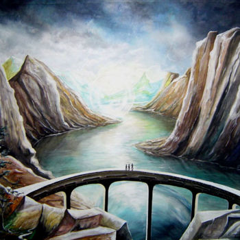 Painting titled "Brücke" by Mariusz Drzewiecki, Original Artwork, Acrylic