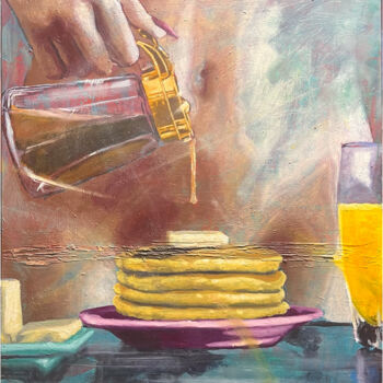 Pittura intitolato "American Breakfast" da Malarz .Akrobata, Opera d'arte originale, Olio Montato su Telaio per barella in l…