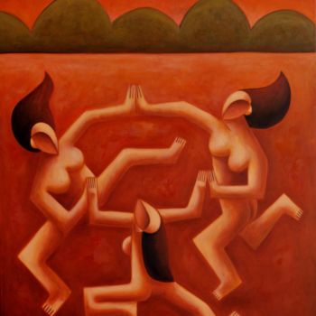 Painting titled "Dancing girls" by Zsolt Malasits, Original Artwork, Oil