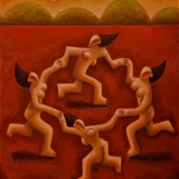 Картина под названием "Dancing quartet" - Zsolt Malasits, Подлинное произведение искусства, Масло Установлен на Деревянная р…