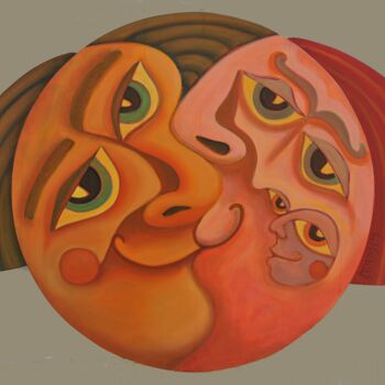Painting titled "Happy family" by Zsolt Malasits, Original Artwork, Oil