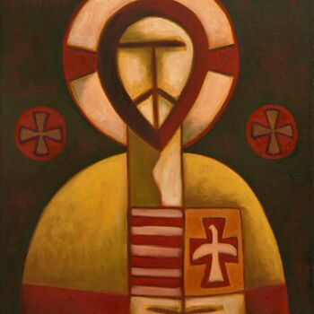 Painting titled "Jesus Christ with a…" by Zsolt Malasits, Original Artwork, Oil Mounted on Wood Stretcher frame
