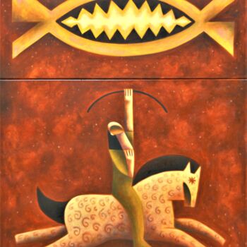 Painting titled "Hunter of thunderbo…" by Zsolt Malasits, Original Artwork, Oil Mounted on Wood Stretcher frame