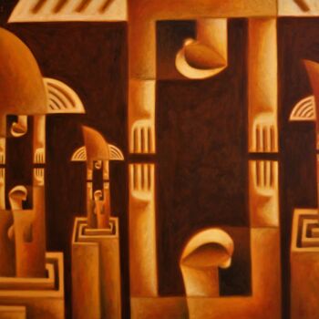 Painting titled "Labyrinths of life" by Zsolt Malasits, Original Artwork, Oil Mounted on Wood Stretcher frame