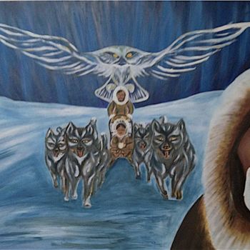 Painting titled "Inuit Family with D…" by Male Beauty Forum Lifestyle, Original Artwork, Oil