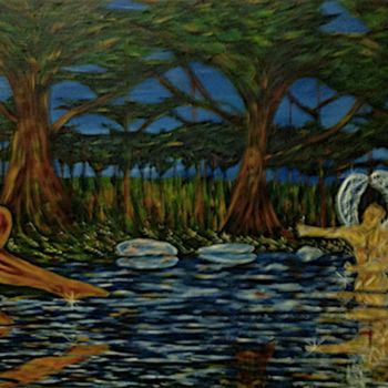 Painting titled "Hylas and the Water…" by Male Beauty Forum Lifestyle, Original Artwork, Oil