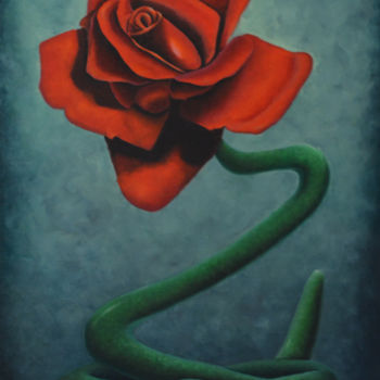 Painting titled "FlowerSnake" by Malen L, Original Artwork, Oil