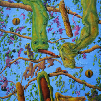 Painting titled "In the branches" by Malen L, Original Artwork, Oil