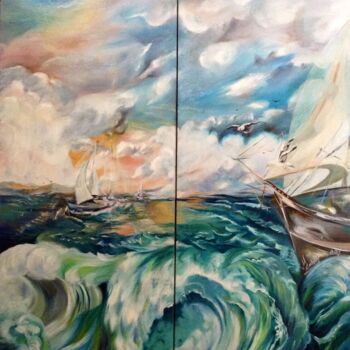 Peinture intitulée "Nouvelle vague." par Malgor Sadlon, Œuvre d'art originale, Huile Monté sur Châssis en bois