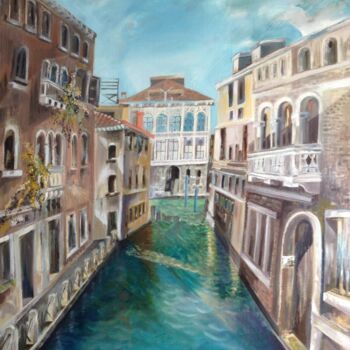 Painting titled "VENISE" by Malgor Sadlon, Original Artwork, Oil Mounted on Wood Stretcher frame