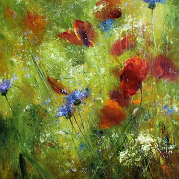 Painting titled "SUMMER" by Malgorzata Niegel, Original Artwork, Oil Mounted on Wood Panel