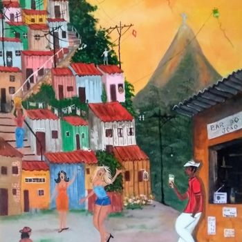 Peinture intitulée "Samba na favela" par Mali Santos, Œuvre d'art originale, Huile