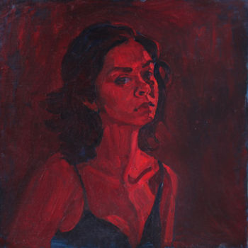 Painting titled "Красный автопортрет" by Polina Malidovskaia, Original Artwork, Oil