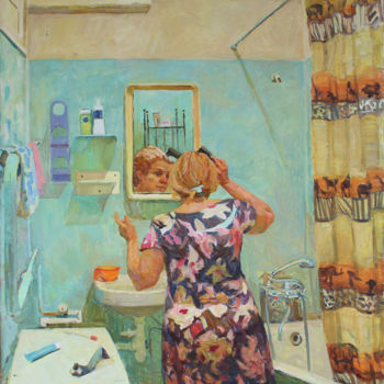 Ζωγραφική με τίτλο "Мама у зеркала" από Полина Малидовская, Αυθεντικά έργα τέχνης, Λάδι