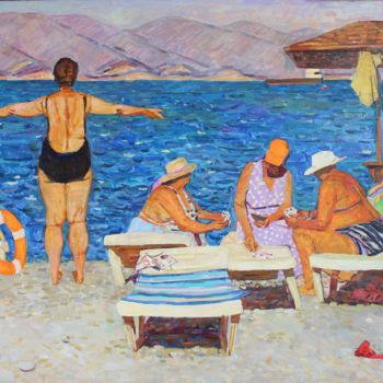 Painting titled "Neptune beach" by Polina Malidovskaia, Original Artwork, Oil