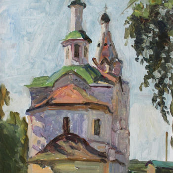 Painting titled "Храм у берега" by Polina Malidovskaia, Original Artwork, Oil