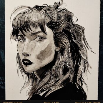 Drawing titled "Alicia" by Malik Hansen, Original Artwork, Ink