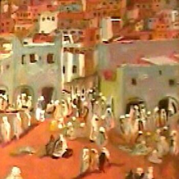 Peinture intitulée "Place du marché" par Malika Haddad, Œuvre d'art originale