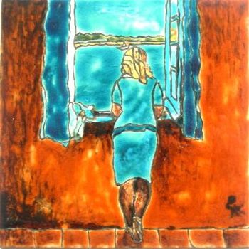 Artisanat intitulée "Femme à sa fenêtre" par Malika Haddad, Œuvre d'art originale