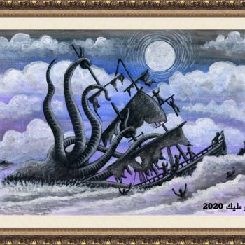 Картина под названием "Ocean monster" - Malik Bennouar, Подлинное произведение искусства, Акрил