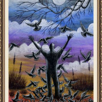 Картина под названием "Pigeons flying" - Malik Bennouar, Подлинное произведение искусства, Акрил
