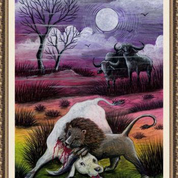 Peinture intitulée "White bull" par Malik Bennouar, Œuvre d'art originale, Stylo à bille