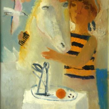Картина под названием "Девочка и лошадка" - Maliko, Подлинное произведение искусства