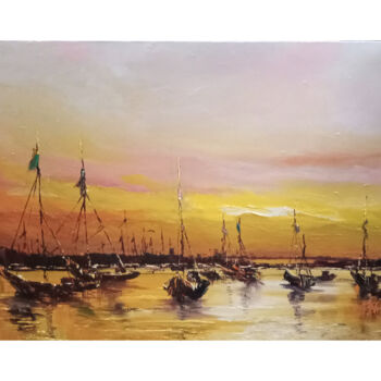 Painting titled "Beautiful Sunset" by Malinga Kumarasinghe, Original Artwork, Acrylic Mounted on Wood Stretcher frame