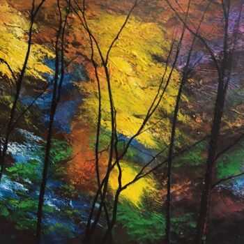 Painting titled "Colors of Autumn" by Malinga Kumarasinghe, Original Artwork, Acrylic Mounted on Wood Stretcher frame