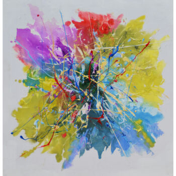 Schilderij getiteld "Color Spill" door Malinga Kumarasinghe, Origineel Kunstwerk, Acryl Gemonteerd op Frame voor houten bran…