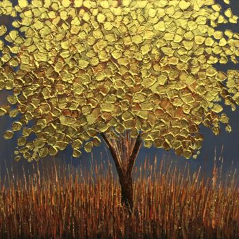 Peinture intitulée "Golden Leaves" par Malinga Kumarasinghe, Œuvre d'art originale, Acrylique Monté sur Châssis en bois