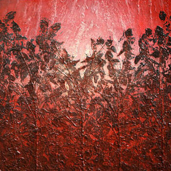 Painting titled "Red Leaves" by Malinga Kumarasinghe, Original Artwork, Acrylic Mounted on Wood Stretcher frame