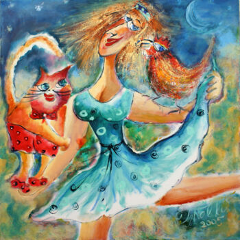 Painting titled "Dancing Fairy Print" by Malka Tsentsiper, Original Artwork, Digital Print Mounted on Wood Stretcher frame