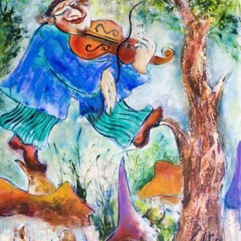 Schilderij getiteld "Fiddler on the Roof" door Malka Tsentsiper, Origineel Kunstwerk