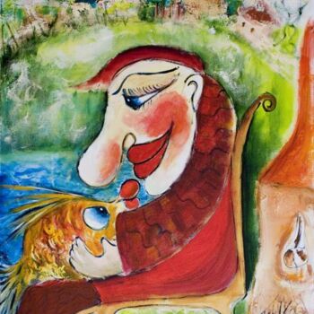 Painting titled "Old Man and the Gol…" by Malka Tsentsiper, Original Artwork