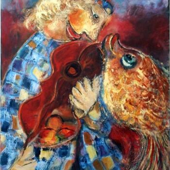 Painting titled "Musician and Goldfi…" by Malka Tsentsiper, Original Artwork