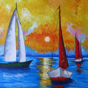 Painting titled "Sunset Drift" by Mallika Seth, Original Artwork, Acrylic