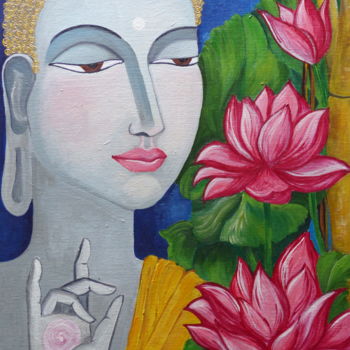 Peinture intitulée "Peace and enlighten…" par Mallika Seth, Œuvre d'art originale, Acrylique