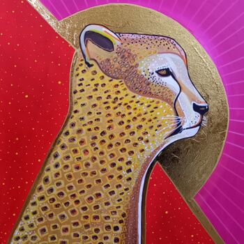 Painting titled "Guépard" by Mallory Ramet, Original Artwork, Acrylic Mounted on Wood Stretcher frame