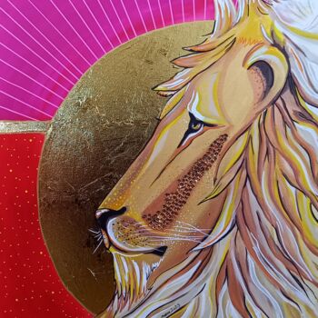 Painting titled "LION" by Mallory Ramet, Original Artwork, Acrylic Mounted on Wood Stretcher frame