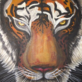 Painting titled "Tigre" by Mallory Ramet, Original Artwork, Acrylic Mounted on Wood Stretcher frame