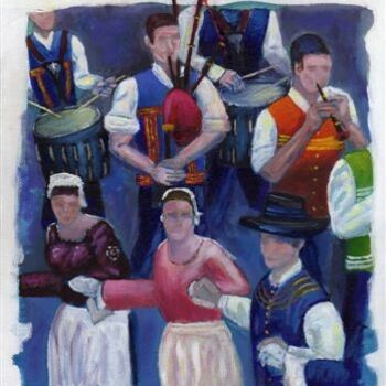 Painting titled "Sonneurs et danseurs" by Jean Chuberre, Original Artwork
