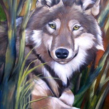 Painting titled "Lobo" by Malou Pombo, Original Artwork, Oil