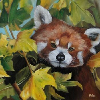 Painting titled "Red panda" by Malou Pombo, Original Artwork, Oil