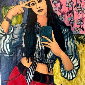 Malerei mit dem Titel "MONA MIA, 70s Danci…" von Malu Ribeiro, Original-Kunstwerk, Acryl