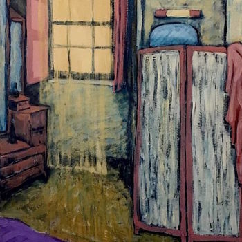 Zeichnungen mit dem Titel "Bedroom at the Inn" von Malu Ribeiro, Original-Kunstwerk, Acryl