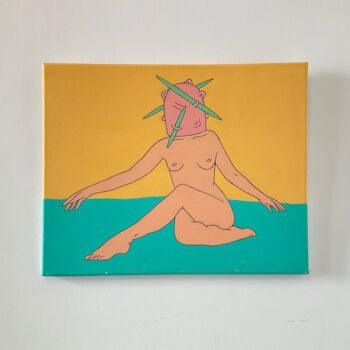 Schilderij getiteld "Femme avec heaume 2" door Malvina Malvenue, Origineel Kunstwerk, Acryl