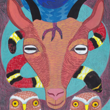 Painting titled "Rooster / Goat / Th…" by Malwina Jachimczak (malvinadesignature), Original Artwork, Acrylic