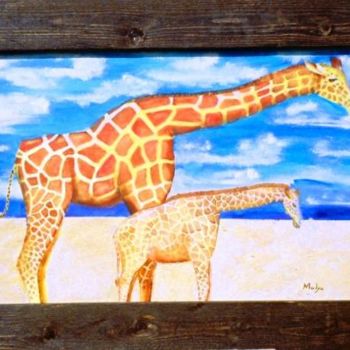 Painting titled "La Girafe et son gi…" by Malya, Original Artwork, Oil