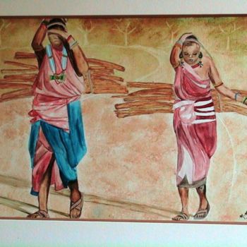 Painting titled "Les Africaines : Fe…" by Malya, Original Artwork, Oil